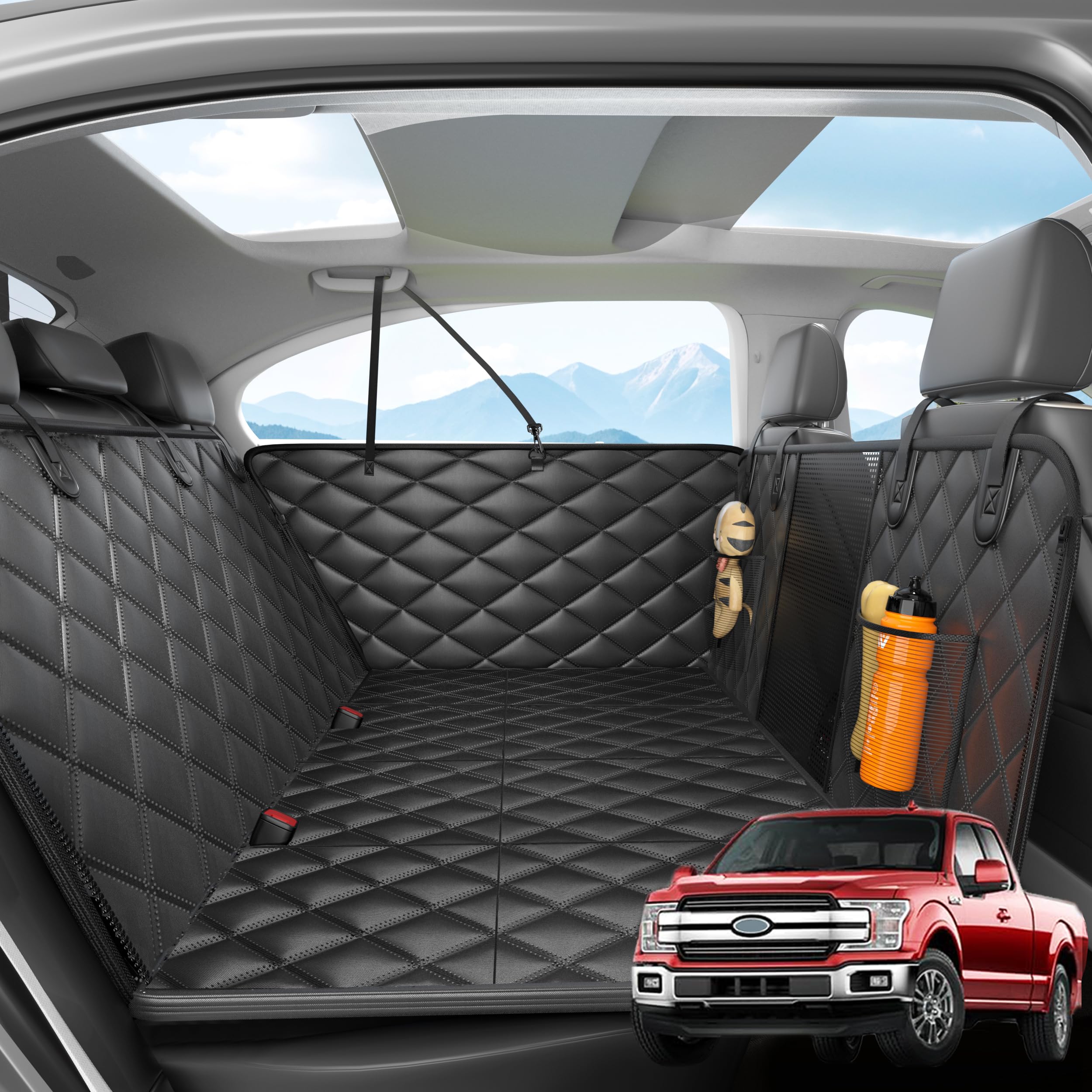 Dog Car Seat Cover For Back Seat, Hard Bottom Back Seat Extender For Dogs , Scratch Resistant, Anti