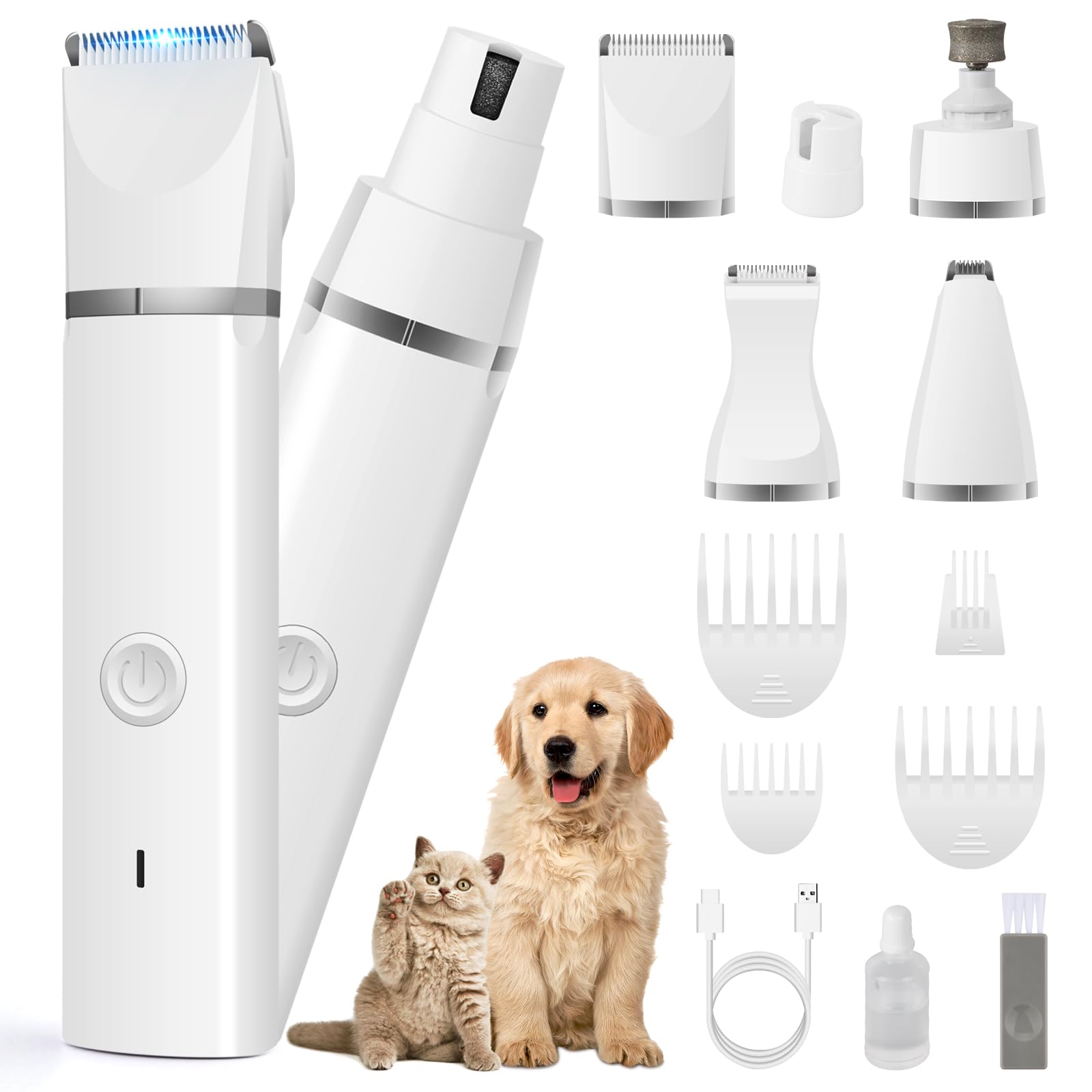 Dog Clippers Grooming Kit Hair Clipper-Low Noise Paw Trimmer- Rechargeable - Cordless Quiet Nail Gri