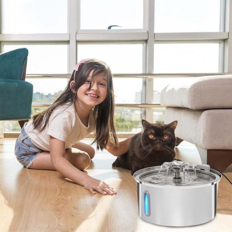 2.2L Cat Dog Water Fountain Automatic Pet Drink Dispenser Stainless Steel Bowl